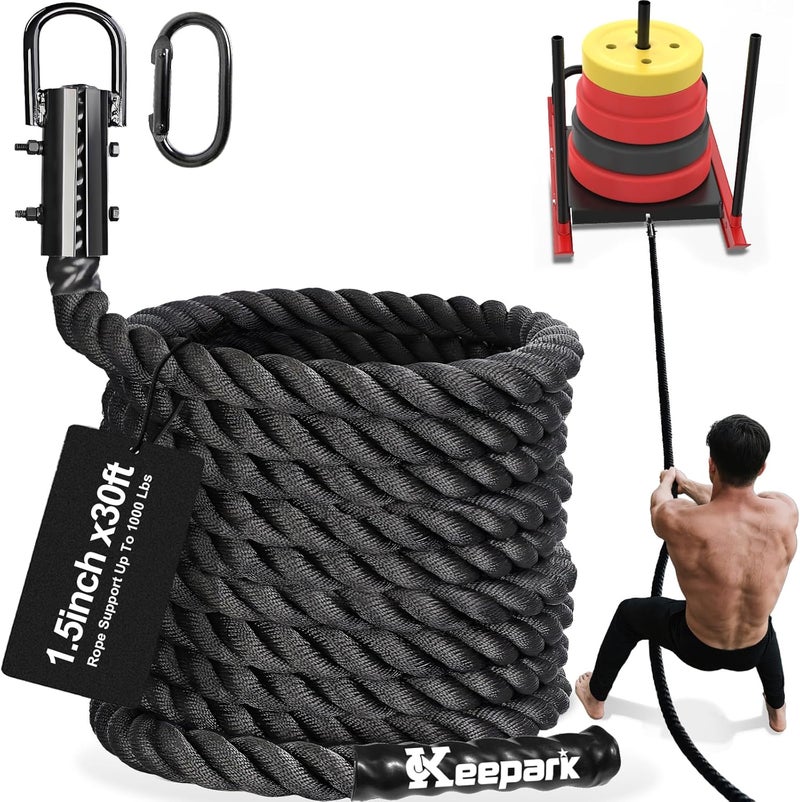 Keepark Store Weight Workout Sled Pulling Rope - 1.5 Inch Dia.15FT 20FT 30FT 40FT Length Heavy Duty Workout Rope for Weight Sled, Tire Drag, Football Training, Fitness Resistance Exercise Equipment for Men & Women - Image 1